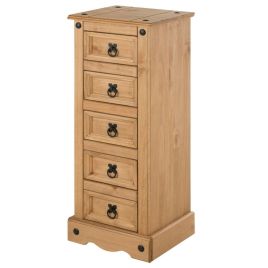 Pine Finish Chest of Drawers - COMPTON Tallboy Small Chest  5 Drawers