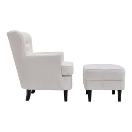 Tufted Velvet Accent Armchair with Ottoman Footstool - White