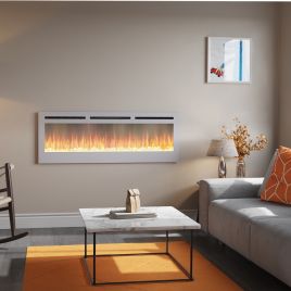 White Recessed Linear Electric Fireplace - 152.4cm W