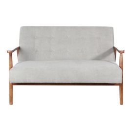 Linen Padded 2 Seater Sofa Rubber Wood Loveseat In Grey