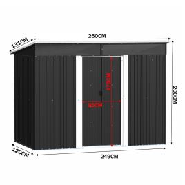 GARVEN Garden Metal Storage Shed with Lockable Sliding Doors Black - 8.5 x 4 ft