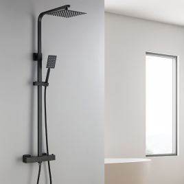 Black Stainless Steel Adjustable 200mm Rain Shower Head Set With Hand Held