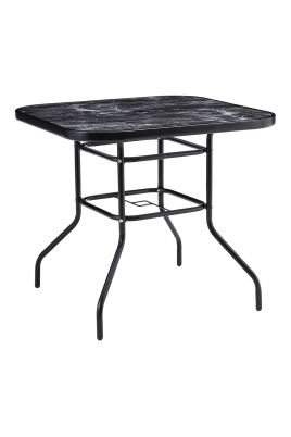 Garden Tempered Glass Square Marble Coffee Table 80*80cm, Black