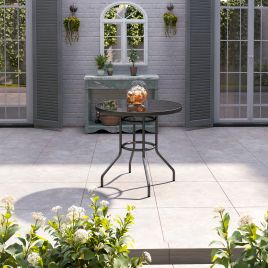 Metallic and Tempered Glass Garden Table with Parasol Hole Outdoor