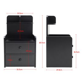 Wooden 2-Drawer Bedside Table Nightstand with a Shelf, Black