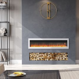 Freestanding Wall Mounted Recessed Electric Fire - White 50 Inch