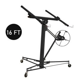 Black 16 Ft Drywall Lifter Panel Hoist Rolling Caster Construction With Lockable Wheels