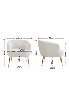 White Teddy Fabric Armchair with Metal Legs White
