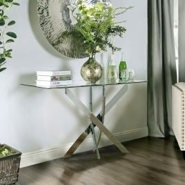 X Base Modern and Futuristic Clear Glass Top Coffee End Table