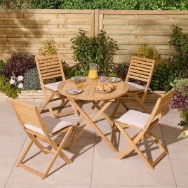 OXRYN Garden 4 Seater Round Table and Chair Set - Oak Finish