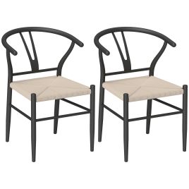 HERON Set of Two Weave Dining Chairs Black, Beige