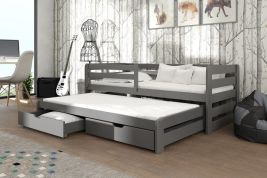 ERIN Wooden 2 Drawers Storage Double Bed with Trundle and Foam Mattress - Graphite