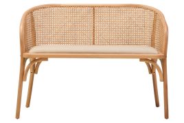 MORWYNNE Fabric with Wooden Base Rattan Garden Bench - Light Oak