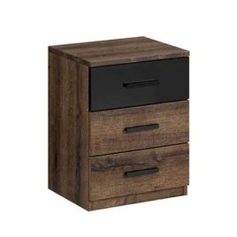 Bedside Table - ASTRO 3 Drawer Nightstand Black and Oak 47cm