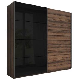 Sliding Wardrobe - GUCCI 2 Door Wardrobe Black and Oak 200cm