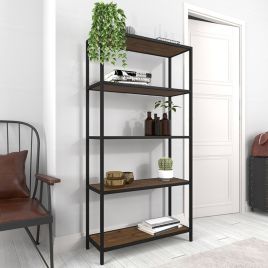 Ealing Black Metal With Rustic Wood Effect Bookcase - Vintage Pine