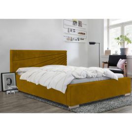Fenna Plush Velvet Fabric Bed, Mustard Colour - 5 Sizes