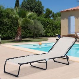 4 Adjustable Positions Foldable Sun Lounge - Cream White