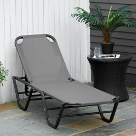 Sun Lounger Relaxer Recliner with 5 Position Adjustable Backrest - Grey
