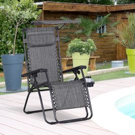 Steel Frame Zero Gravity Outdoor Garden Deck Chair with Canopy - Grey