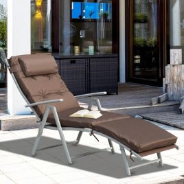 Steel Frame Foldable Design Padded Sun Lounger with Pillow - Brown