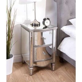 Modern Elysee 2 Drawer Bedside with Crystal Handles - Mirrored