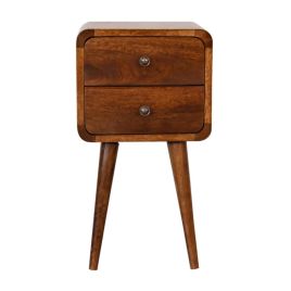Nordic Style Legs 2 Drawers Curved Bedside Table - Chestnut