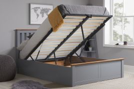 Phoenix Wooden Ottoman Storage Stone Grey Bed - Kingsize 5ft