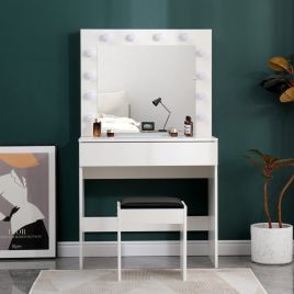 White Dressing Table with LED Mirror Set with Stool