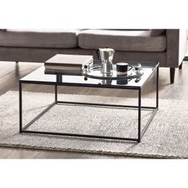 Black Frame Chicago Square Coffee Table - Smoked Glass