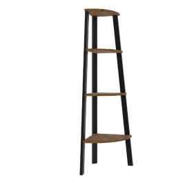 Ealing Black Metal With Rustic Wood Effect Corner Bookcase - Vintage Pine