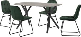 Athens Rectangular Dining Set with Lukas Chairs - Concrete Effect Black Emerald Green Velvet