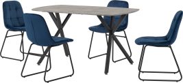 Athens Rectangular Dining Set with Lukas Chairs - Concrete Effect Black Sapphire Blue Velvet