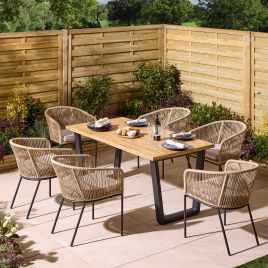 HARROWIN Garden 6 Seater Table and Chair Set, 160cm - Oak Finish