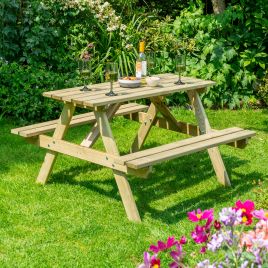 FENSWICK Garden Picnic Table and Bench Set, 120cm - Oak Finish