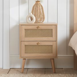 Croxley 2 Drawer Rattan Bedside - Oak