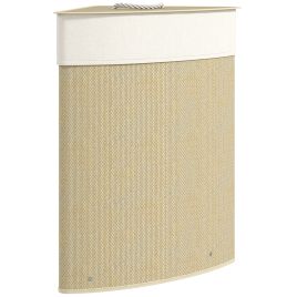 HERON Bamboo Laundry Basket with Lid 55L Corner Laundry Hamper Nature Wood Finish
