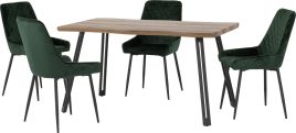 Quebec Wave Edge Dining Set with Avery Chairs - Oak Effect Black Emerald Green Velvet