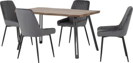 Quebec Wave Edge Dining Set with Avery Chairs - Oak Effect Black Grey Velvet