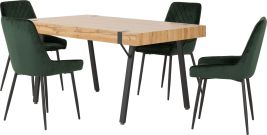 Treviso Dining Set with Avery Chairs - Light Oak Effect Black Emerald Green Velvet