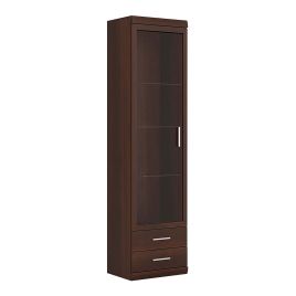 Imperial Tall Glazed 1 Door 2 Drawer Narrow Cabinet - Dark Mahogany Melamine
