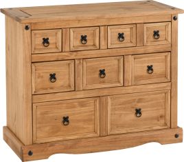 CLACTON Oak Finish Chest of Drawers - Medium-sized, 9 Drawers