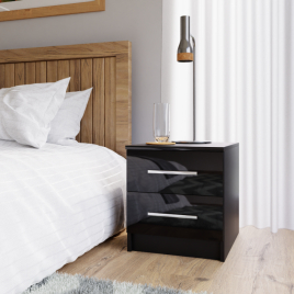WARRINGTON 2 Drawer Bedside Table - Black Gloss