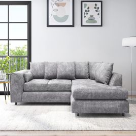 LORVANI Fabric 4 Seater L Shaped Scatterback Corner Sofa - Light Grey, Right Hand Facing