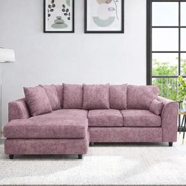 LORVANI Fabric 4 Seater L Shaped Scatterback Corner Sofa - Pink, Left Hand Facing