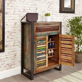 Laura Urban Edge 2 Door Shoe Storage Cabinet with Drawer - Natural Wood