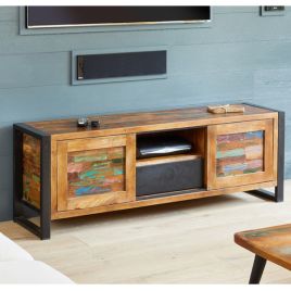 Laura Urban Edge Widescreen Television Cabinet with 2 Sliding Door and Shelves - Natural Wood