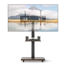 SYRA Rolling TV Stand on Wheels with 30degree Tilt Mount and Adjustable Shelf-Walnut
