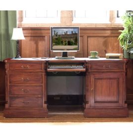 Royston 4 Drawer Computer Table With Door, Keyboard Drawer and Antiqued Brass Handles - Mahogany Finish