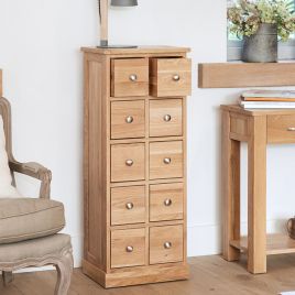 MUNICH Oak Finish Chest of Drawers - Tallboy, Medium-sized, 10 Drawers, Ready Assembled